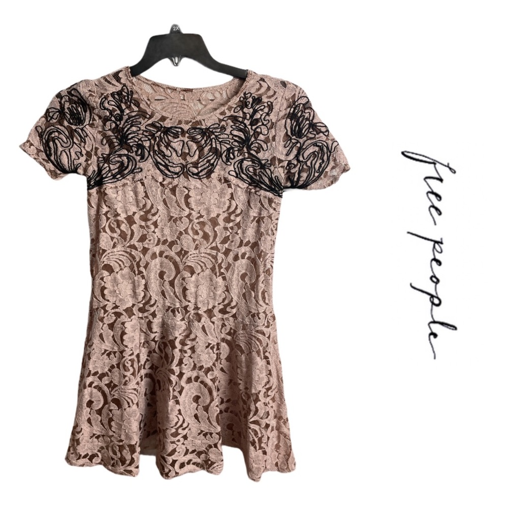 Free People Tan/Black Lace Fit and Flare Dress M